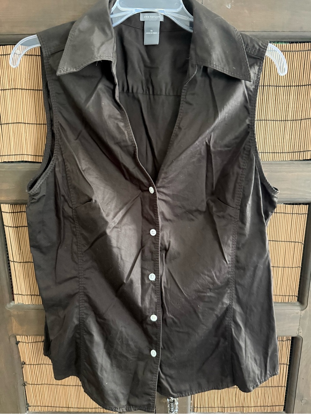 Ann Taylor Dark Chocolate Brown Sleeveless Button-Front Shirt